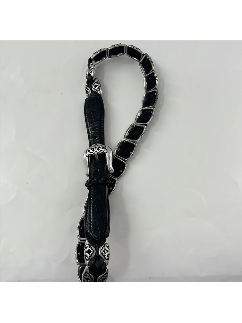 Brighton Black Braided Leather Women's Belt with Silver Filigree Buckle